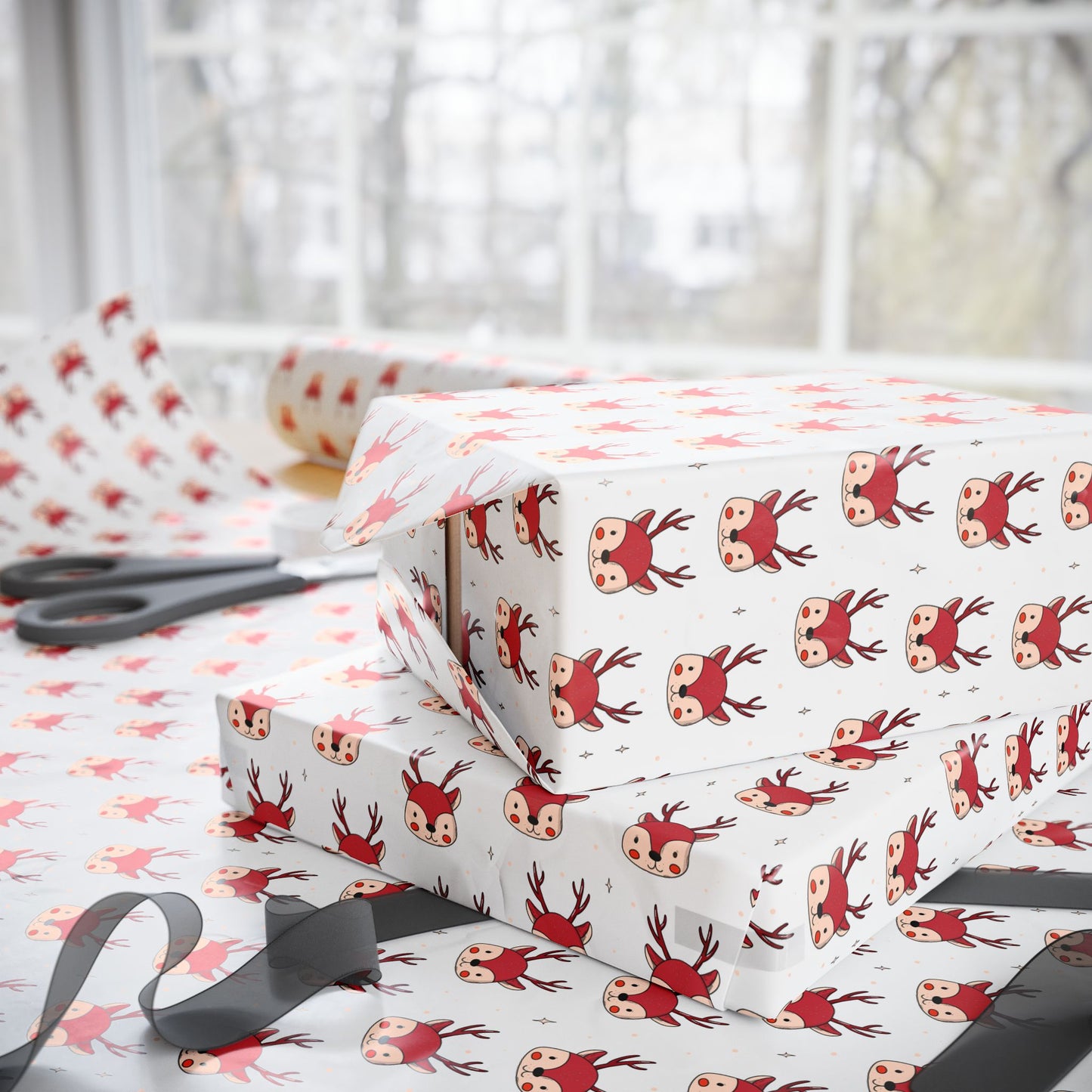 Kids Friendly Deer Holiday Gift Wrapping Paper