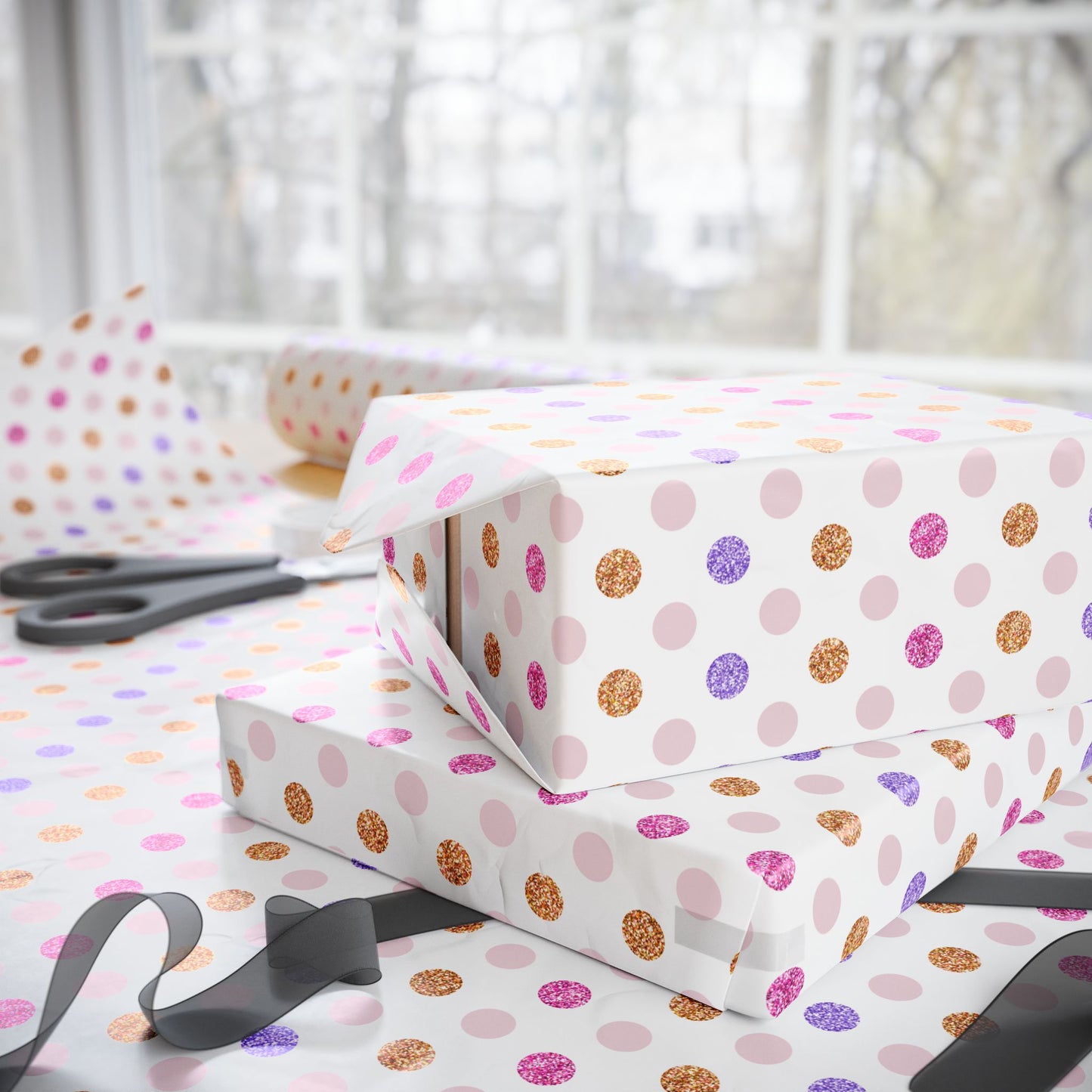 Vibrant Glitter Polka Dot Pink & Purple Gift Wrapping Paper