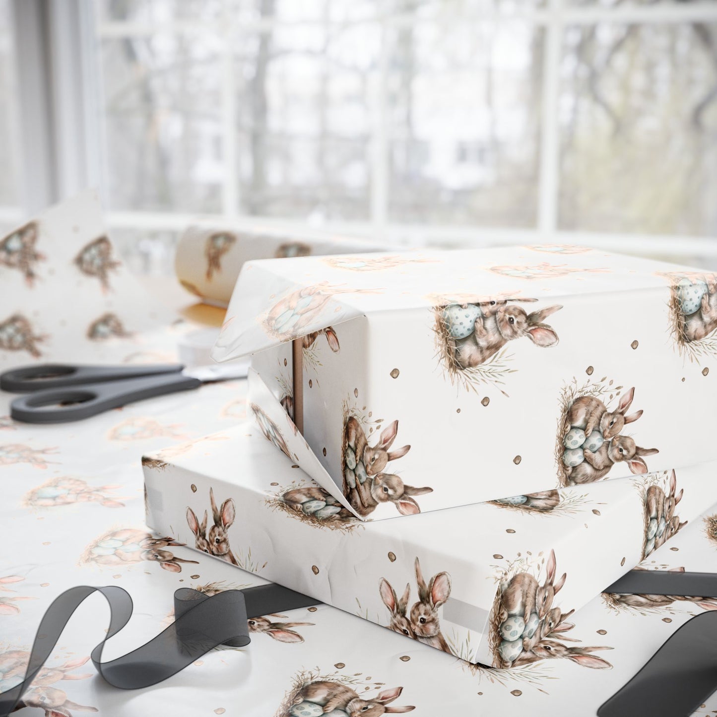 Innocent & Sweet Bunny Rabbit & Eggs Gift Wrapping Paper for Easter Gifts