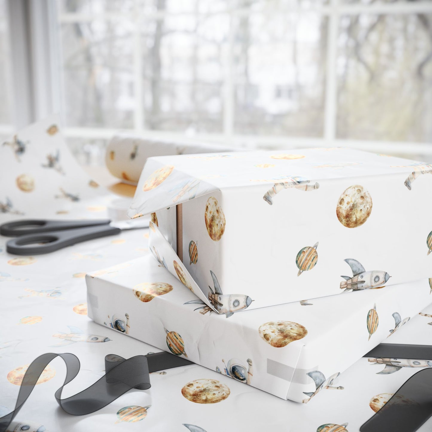 Kids Astronaut Space and Planet-Themed Gift Wrapping Paper for Celebrations