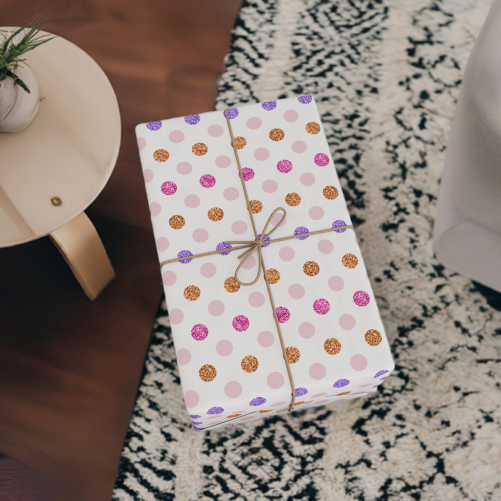 Vibrant Glitter Polka Dot Pink & Purple Gift Wrapping Paper