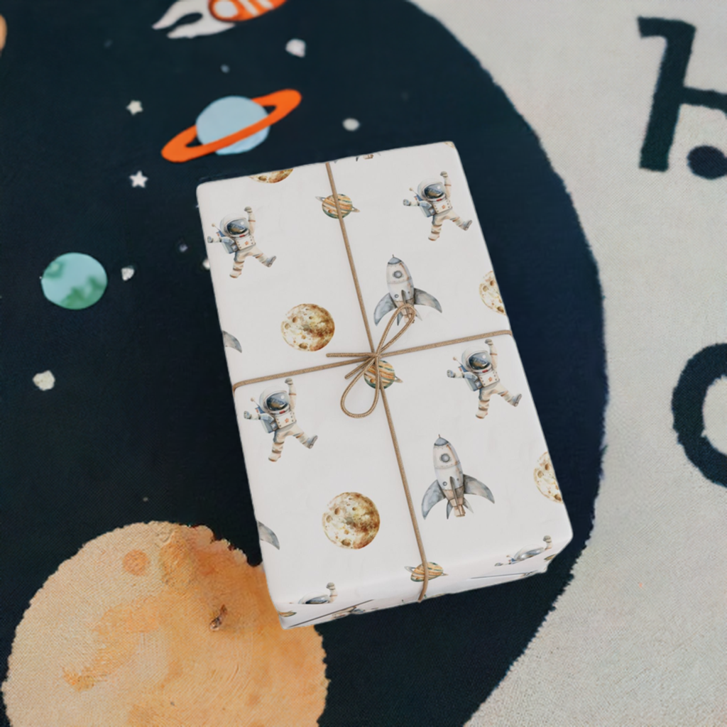 Kids Astronaut Space and Planet-Themed Gift Wrapping Paper for Celebrations
