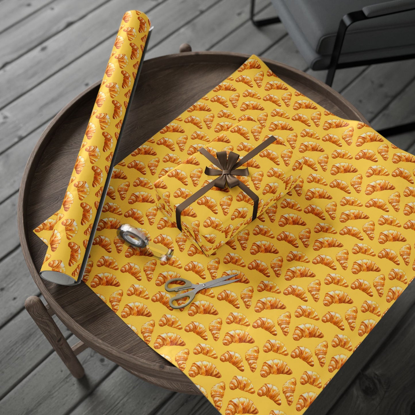 Charming Croissants on Yellow Gift Wrapping Paper