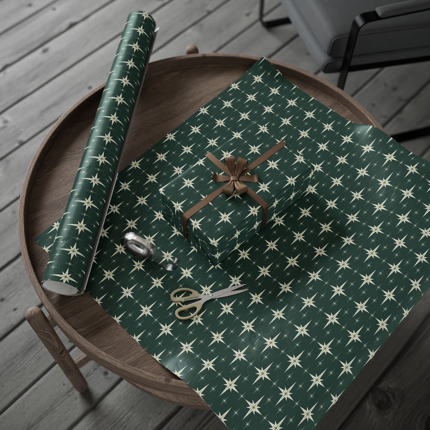 Retro Starry Green Holiday Wrapping Paper