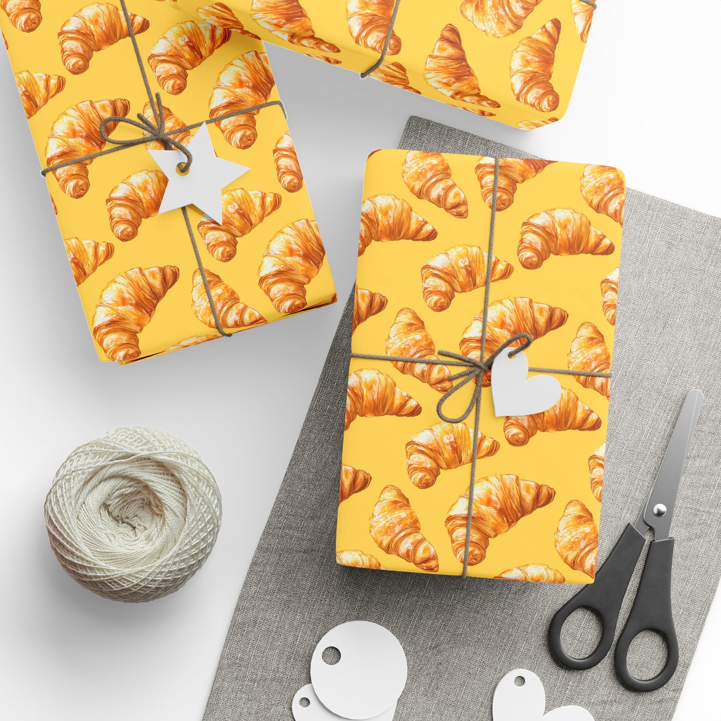 Charming Croissants on Yellow Gift Wrapping Paper