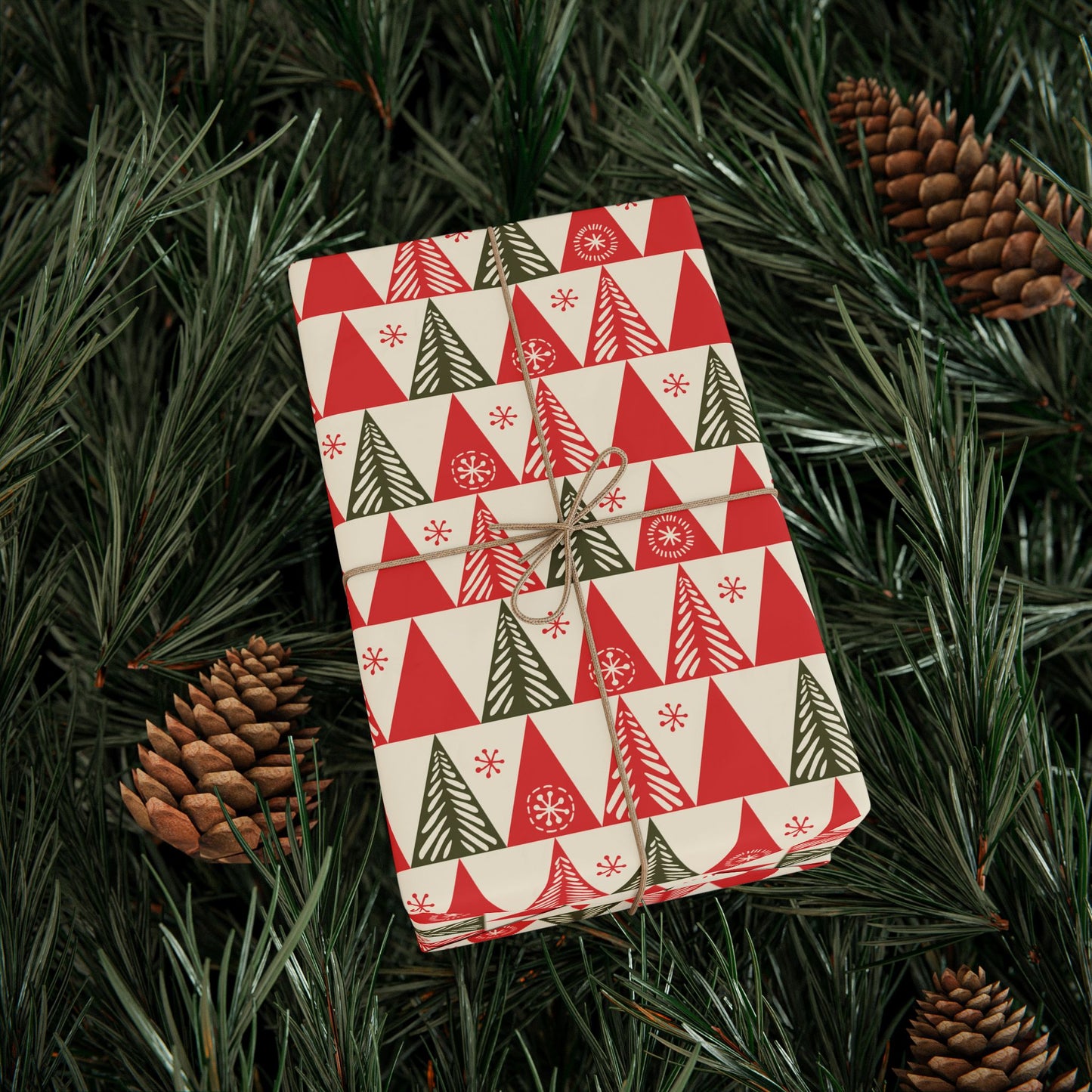 Retro Red Trees Holiday Gift Wrapping Paper