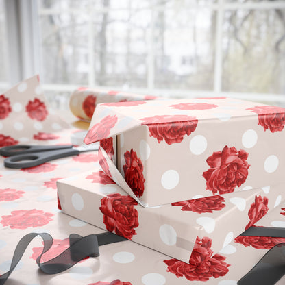 Gorgeous Vintage Rose and Polka Dot Pink Valentine Floral Polka Dot Gift Wrapping Paper