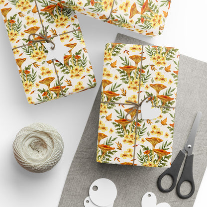 Chanterelle Mushroom Wrapping Papers - Yellow Chanterelle Cottagecore Gift Wrap Paper