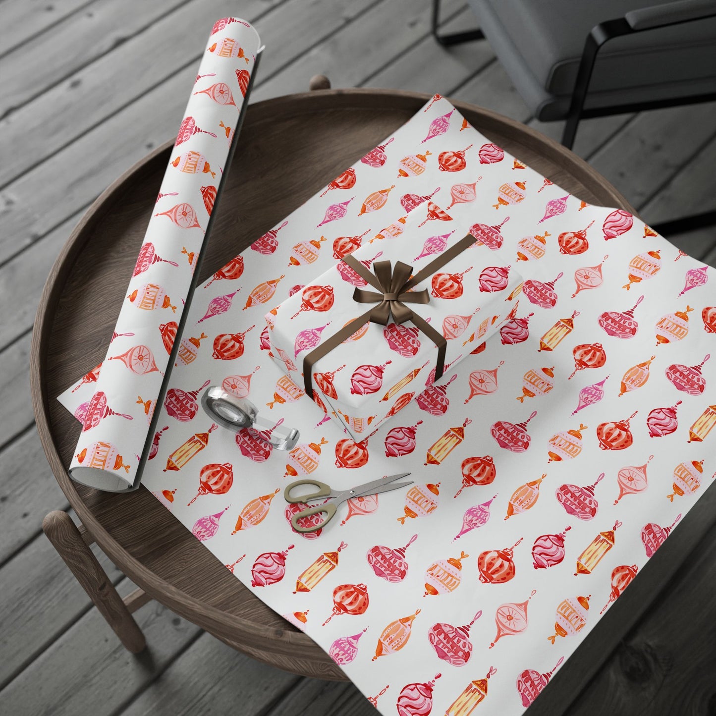 Festive Pink Ornaments Gift Wrapping Paper