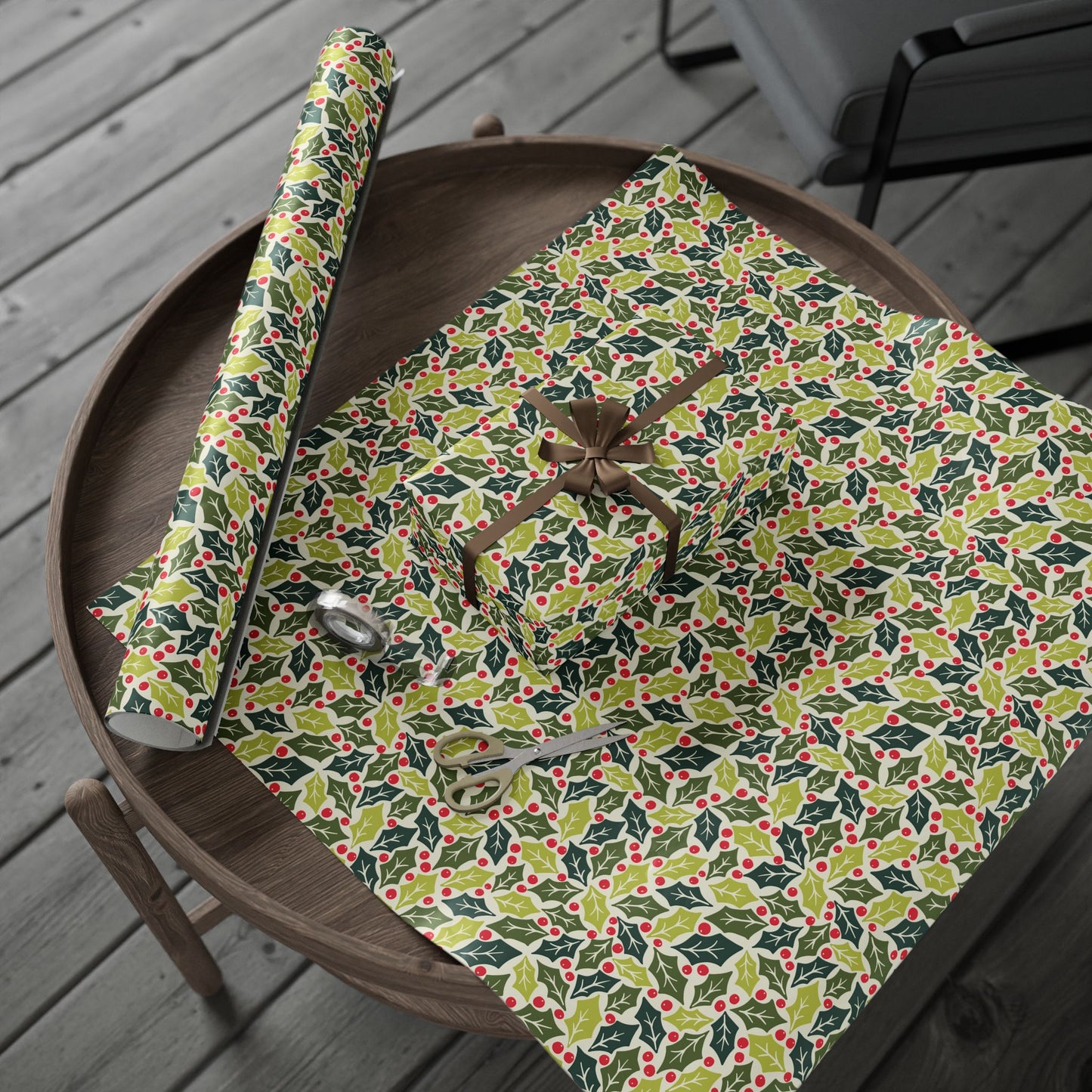 Retro Holly Berry festive Holiday Wrapping Paper