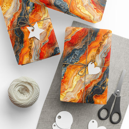 Orange Tourmaline with Gold, Amber and Sodalite Wrapping Paper - Marble, Gem, Jewel, Crystal and Geode Inspired Premium Gift Wrap Design for Elegant, Fun and Creative Gift Wrapping