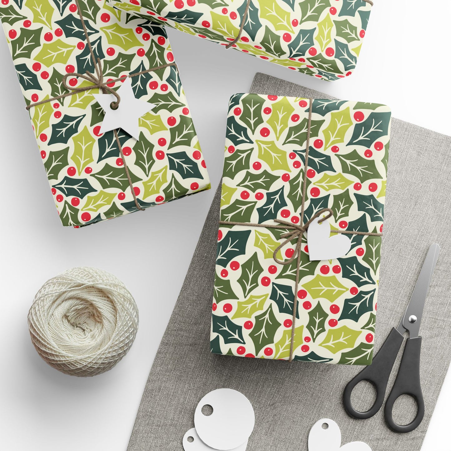 Retro Holly Berry festive Holiday Wrapping Paper