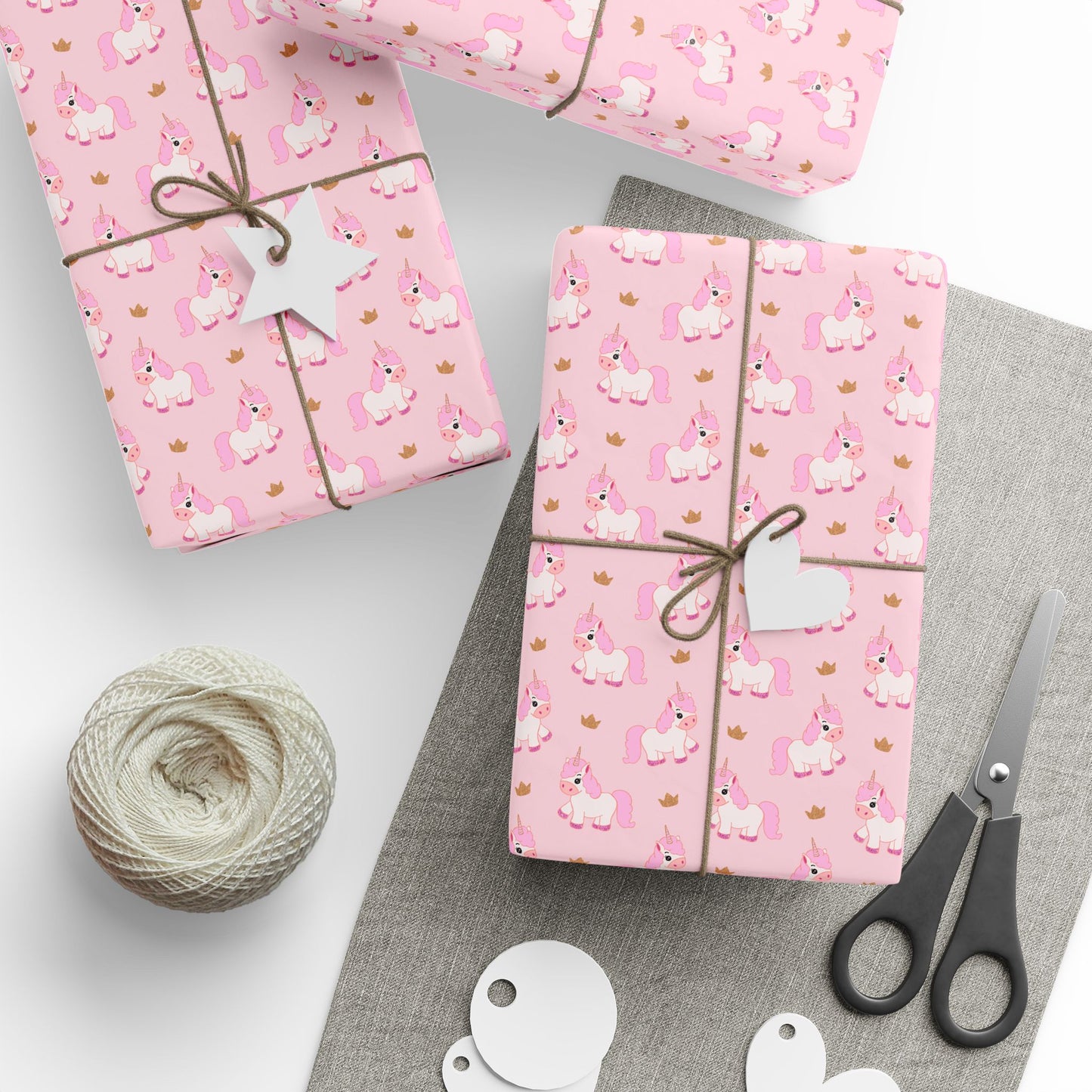 Kids Whimsical Pink Unicorn Gift Wrapping Paper for Birthdays and Celebrations