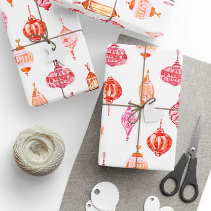 Festive Pink Ornaments Gift Wrapping Paper