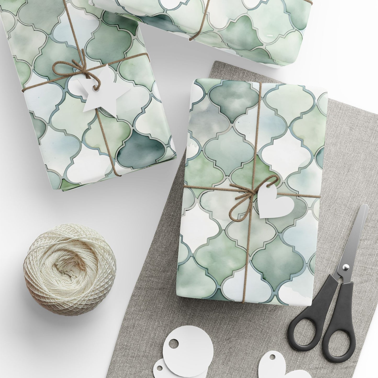 Sage Mosaic Tile Bundle! 2-Pack Includes Moroccan Mosaic and Zelligi Mosaic Tile Design Wrapping Paper