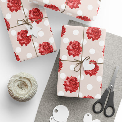 Gorgeous Vintage Rose and Polka Dot Pink Valentine Floral Polka Dot Gift Wrapping Paper