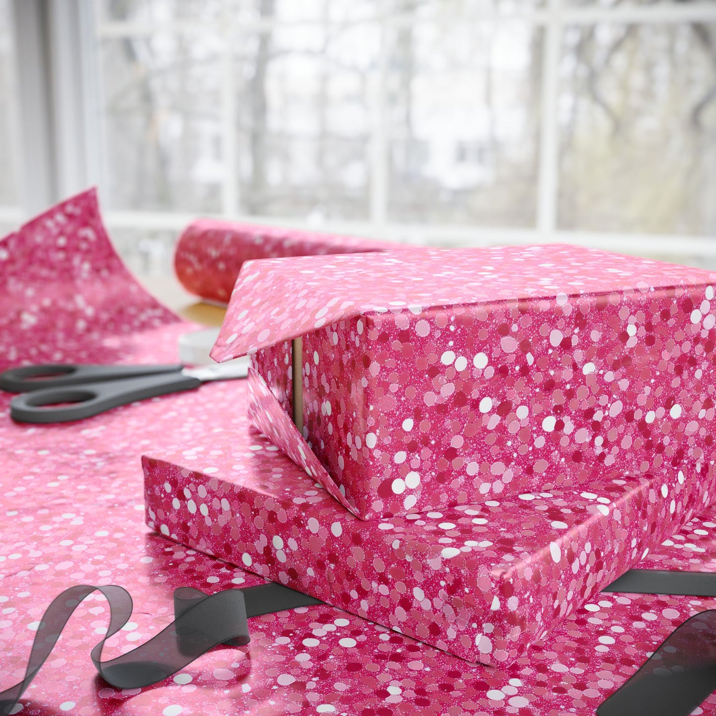 Hot Pink Sparkling Printed Glitter Wrapping Papers for Celebrations and Gifts