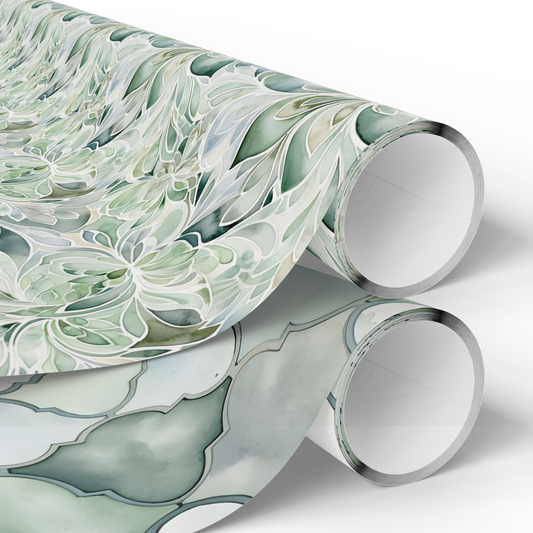 Sage Wrapping Paper Bundle! 2-Pack Includes Almafi Coast and Moroccan Mosaic Tile Wrapping Paper Designs
