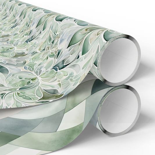 Sage 2-Pack Wrapping Paper Bundle - Includes Almafi Coast and Zelligi Mosaic Tile Design Gift Wrap Paper