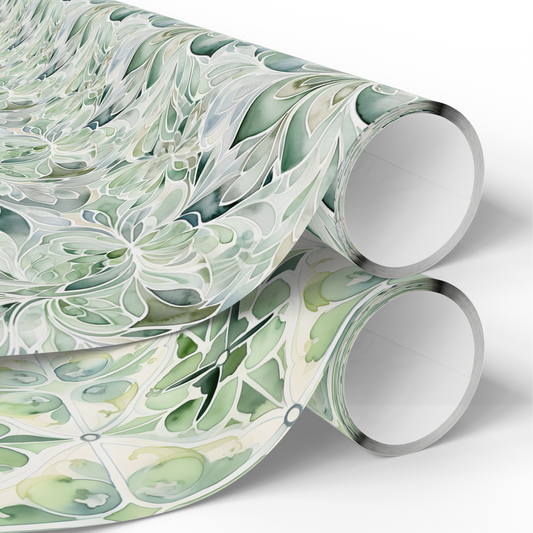 Sage Wrapping Paper 2-Pack Bundle! Includes Chateau and Almafi Coast Mosaic Tile Design Wrapping Papers
