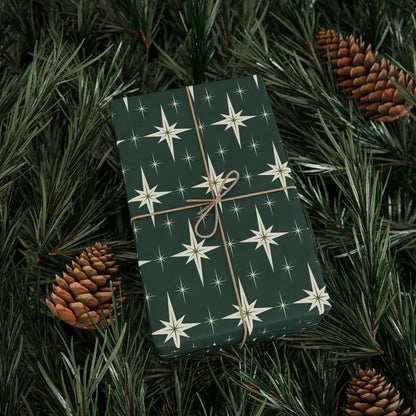 Retro Starry Green Holiday Wrapping Paper