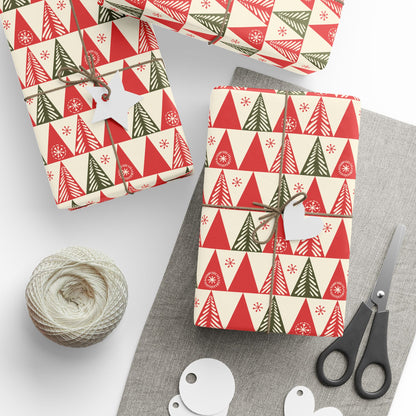 Retro Red Trees Holiday Gift Wrapping Paper