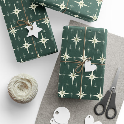 Retro Starry Green Holiday Wrapping Paper