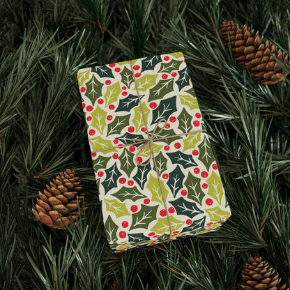 Retro Holly Berry festive Holiday Wrapping Paper