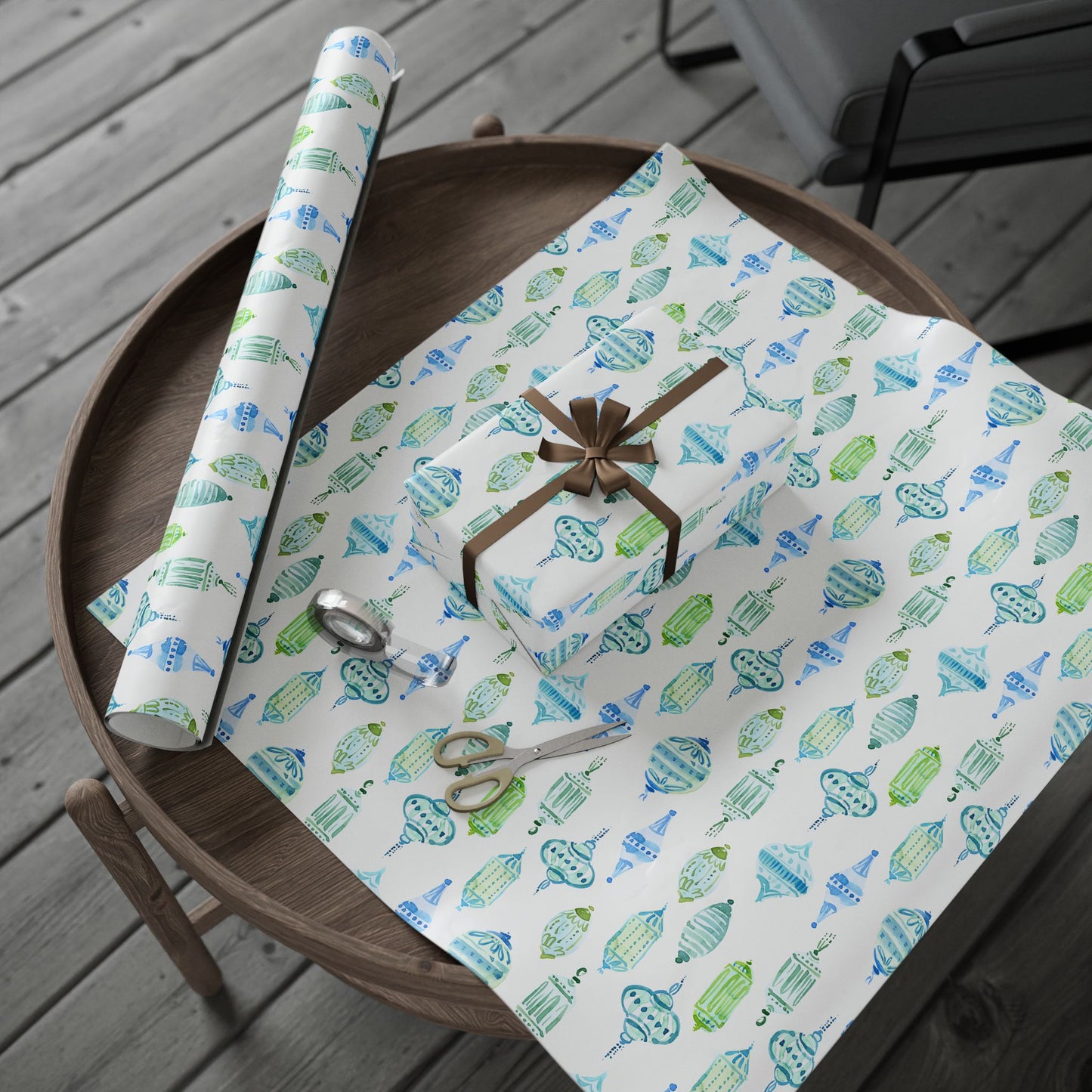 Festive Blue Ornaments Gift Wrapping Paper