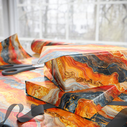 Orange Tourmaline with Gold, Amber and Sodalite Wrapping Paper - Marble, Gem, Jewel, Crystal and Geode Inspired Premium Gift Wrap Design for Elegant, Fun and Creative Gift Wrapping