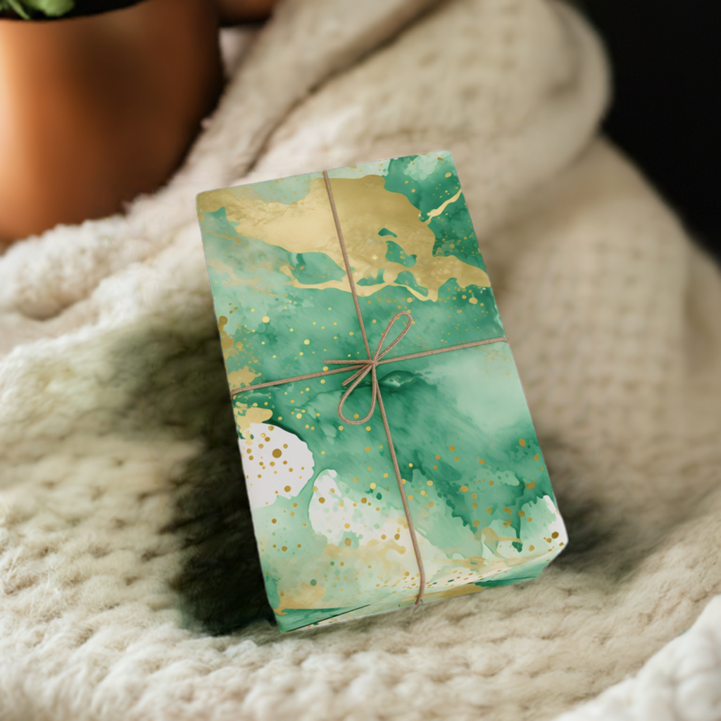 Abstract Watercolor Green & Gold Wrapping Paper