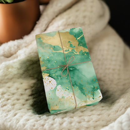 Abstract Watercolor Green & Gold Wrapping Paper