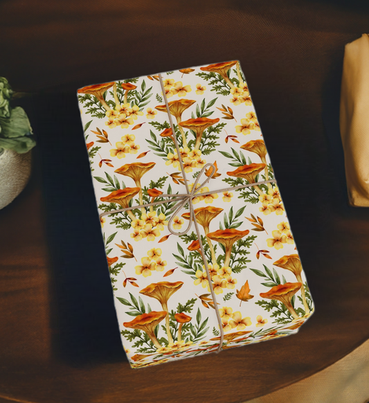 Chanterelle Mushroom Wrapping Papers - Yellow Chanterelle Cottagecore Gift Wrap Paper