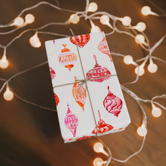 Festive Pink Ornaments Gift Wrapping Paper