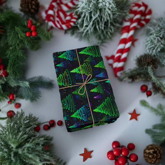 Neon Green Christmas Trees Wrapping Paper