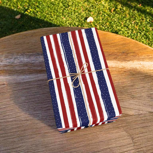 Patriotic American Flag Wrapping Paper by Sulky Sweet - Stripped Red, White, and Blue Gift Wrap Paper Design Inspired by the USA Flag