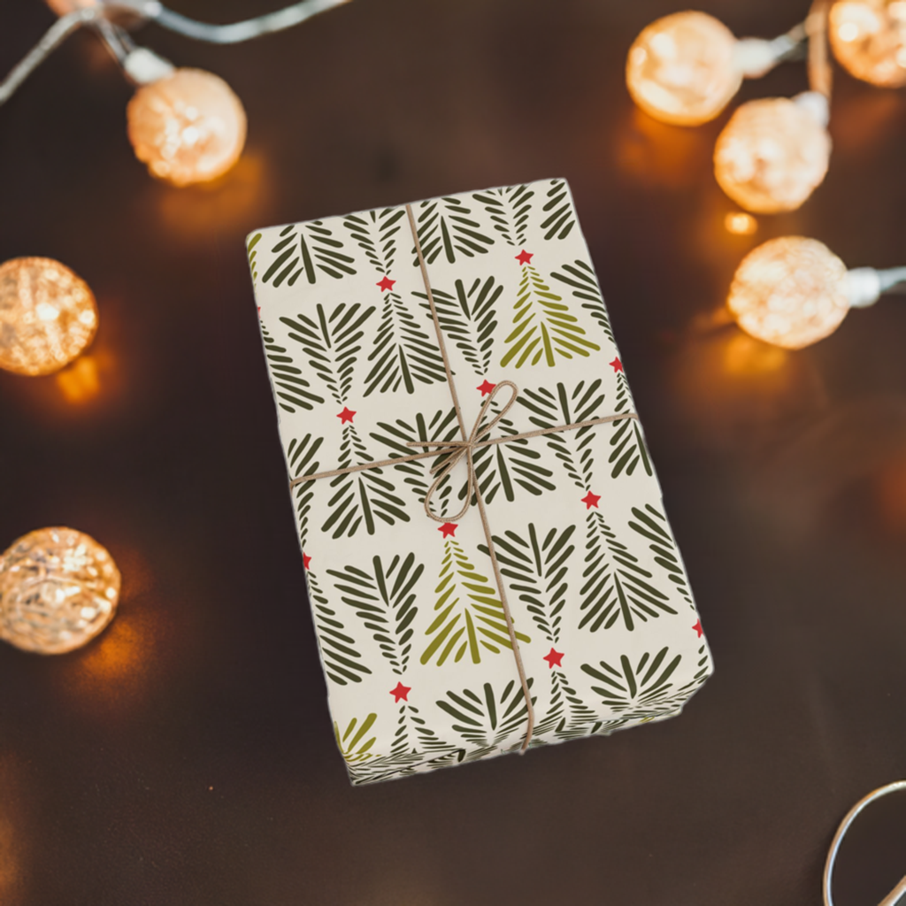 Retro Nordic Trees Holiday Gift Wrapping Paper