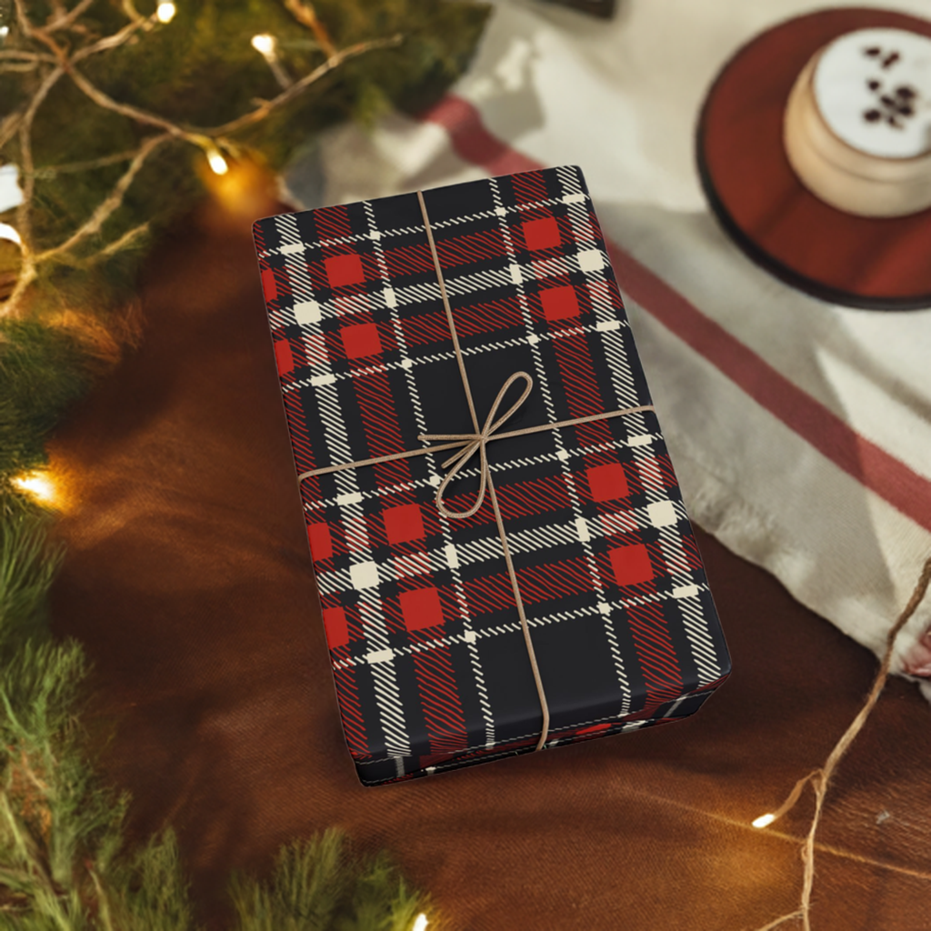 Retro Red Plaid Holiday Gift Wrapping Paper