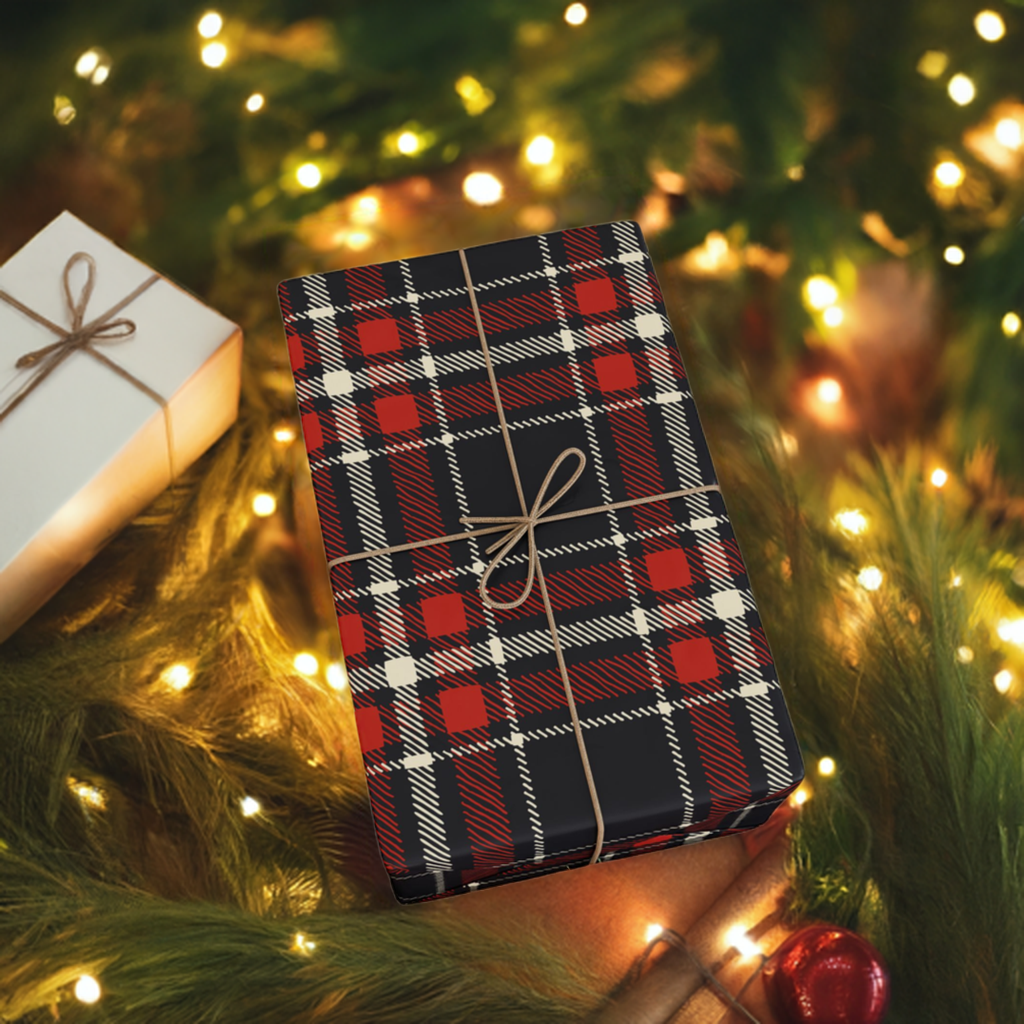 Retro Red Plaid Holiday Gift Wrapping Paper