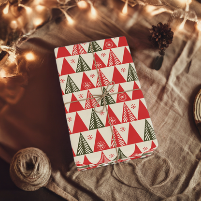 Retro Red Trees Holiday Gift Wrapping Paper