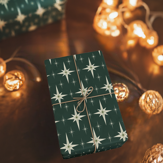 Retro Starry Green Holiday Wrapping Paper