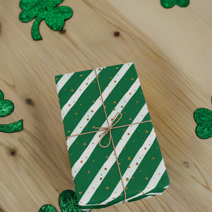 Saint Patrick's Day Themed Green Stripe with Gold Sparkles Wrapping Paper