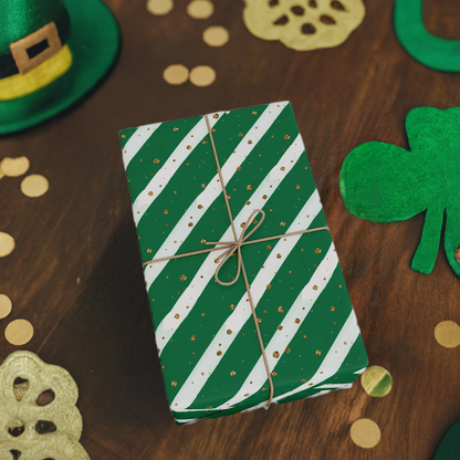 Saint Patrick's Day Themed Green Stripe with Gold Sparkles Wrapping Paper